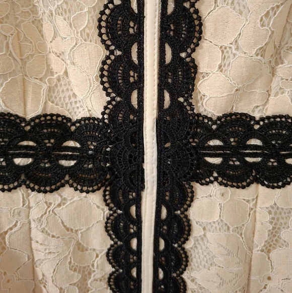 Little Mistress Women's Cream & Black Lace Midi Dress (Size US 2) - Picture 3 of 9